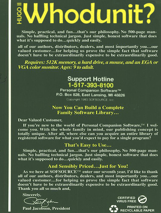 Hugo 2 - Whodunit — box-2D-back (US)
