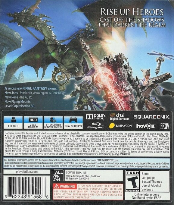 Final Fantasy 14 Online - Heavensward — box-2D-back (US)
