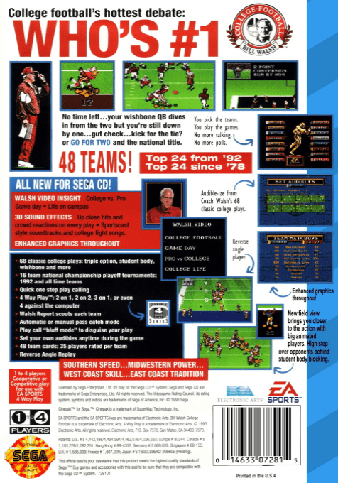 Bill Walsh College Football — box-2D-back (US)