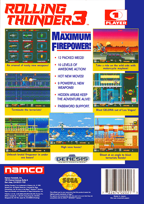 Rolling Thunder 3 — box-2D-back (US)