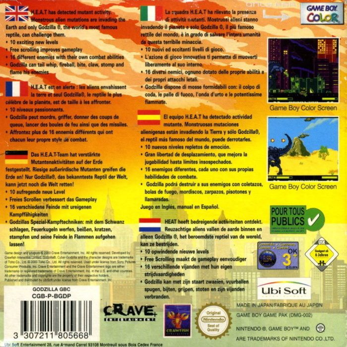 Godzilla : The Series, Monster Wars — box-2D-back (EU)