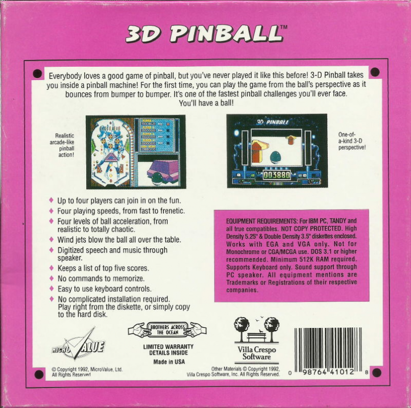 3d Pinball — box-2D-back (US)
