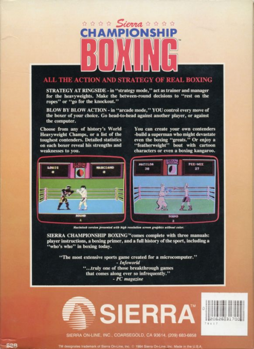 Sierra Championship Boxing — box-2D-back (US)