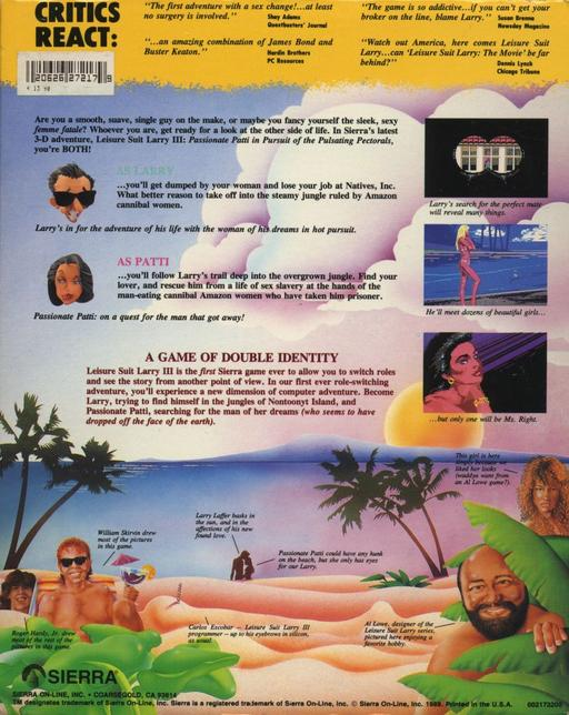 Leisure Suit Larry III - Passionate Patti in Pursuit of the Pulsating Pectorals — box-2D-back (WOR)