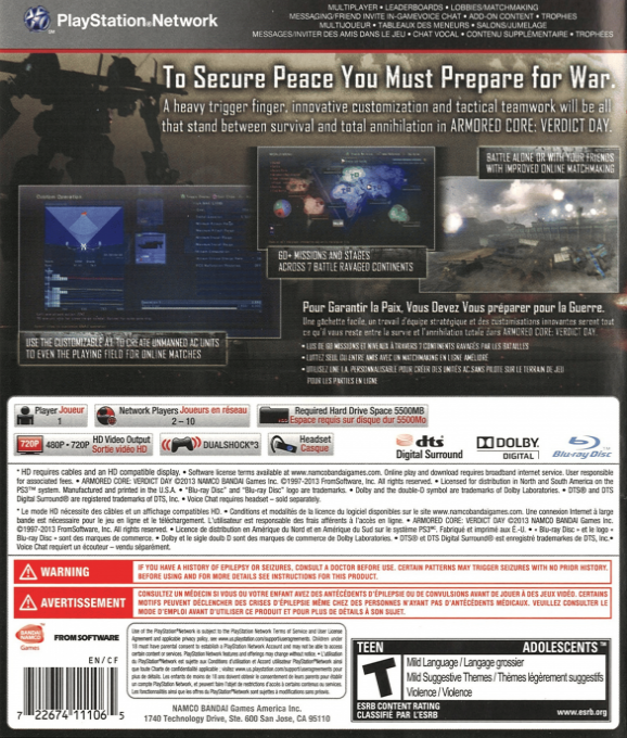 Armored Core - Verdict Day — box-2D-back (US)