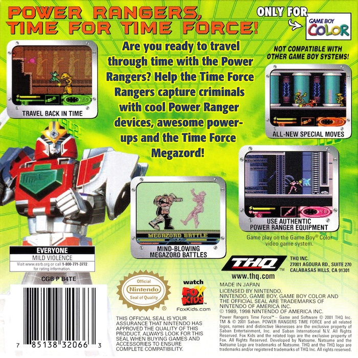 Power Rangers : Time Force — box-2D-back (US)
