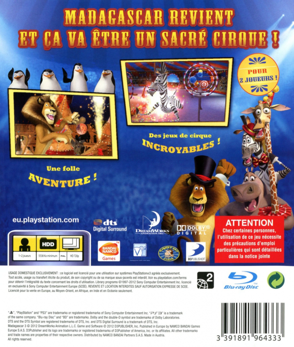 DreamWorks Madagascar 3 - The Video Game — box-2D-back (FR)
