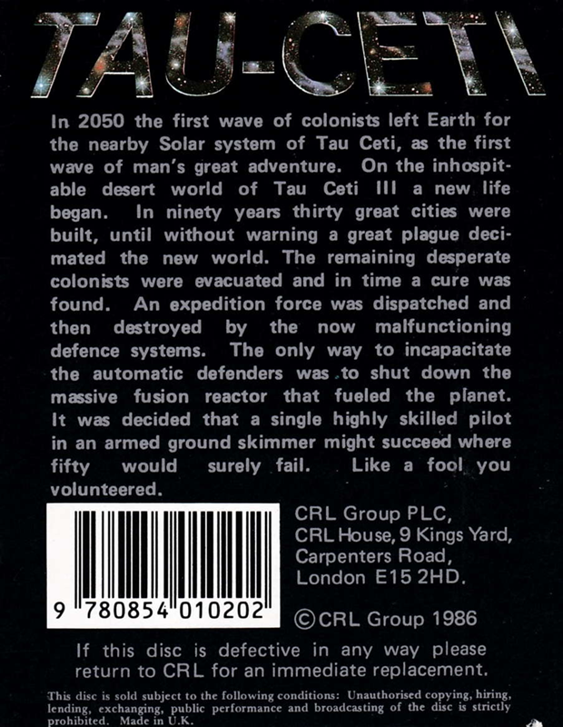 Tau Ceti - Special Edition — box-2D-back (EU)
