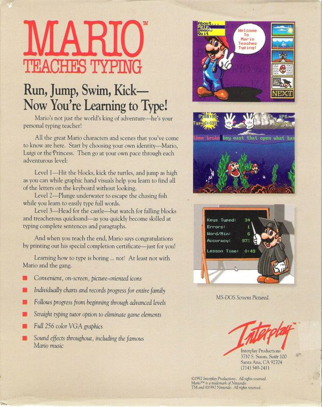Mario Teaches Typing — box-2D-back (US)