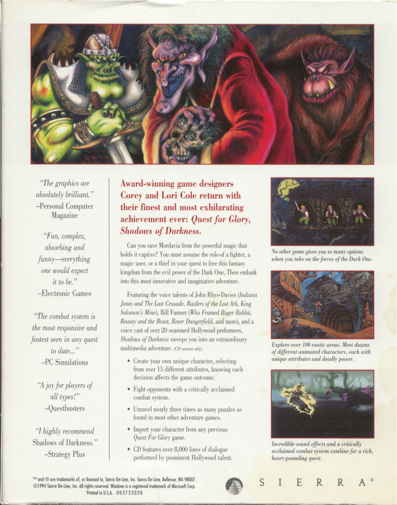 Quest For Glory IV: Shadows of Darkness — box-2D-back (WOR)