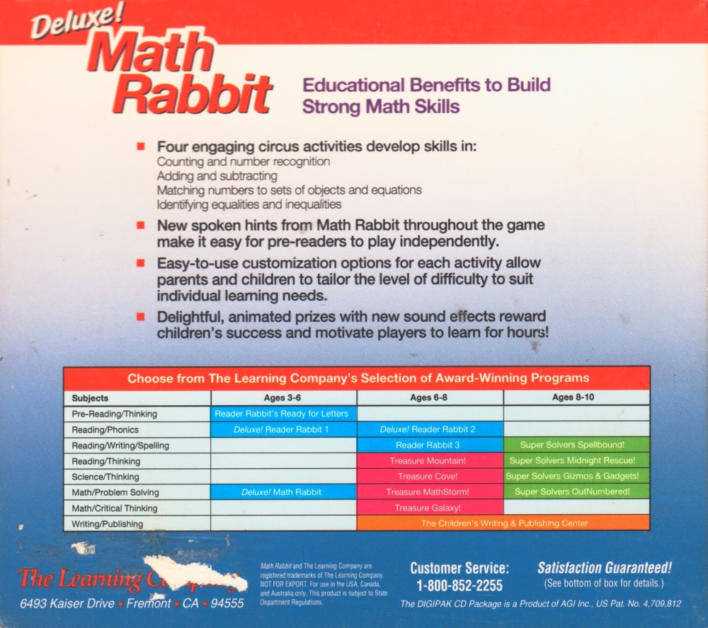 Math Rabbit Deluxe — box-2D-back (US)