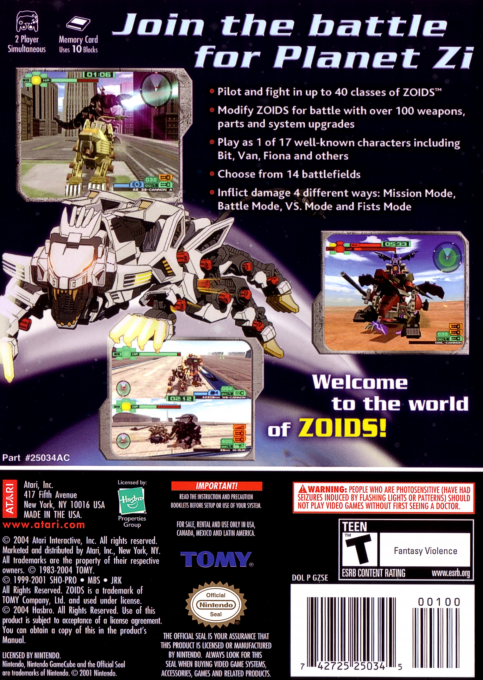 Zoids - Battle Legends — box-2D-back (US)