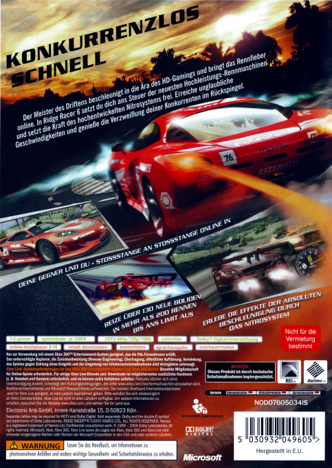 Ridge Racer 6 — box-2D-back (DE)