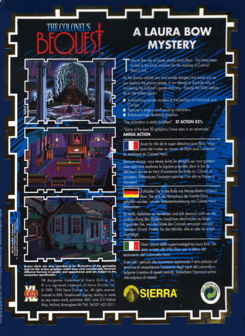 Colonel's Bequest, The — box-2D-back (EU)