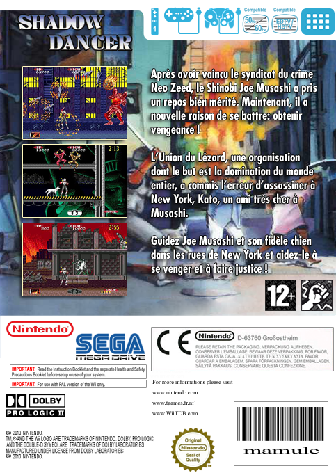 Shadow Dancer : The Secret of Shinobi — box-2D-back (FR)