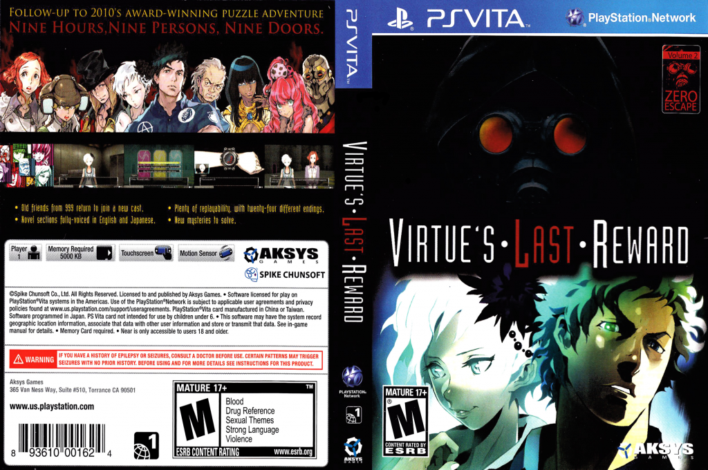 Zero Escape - Virtue's Last Reward — box-texture (US)