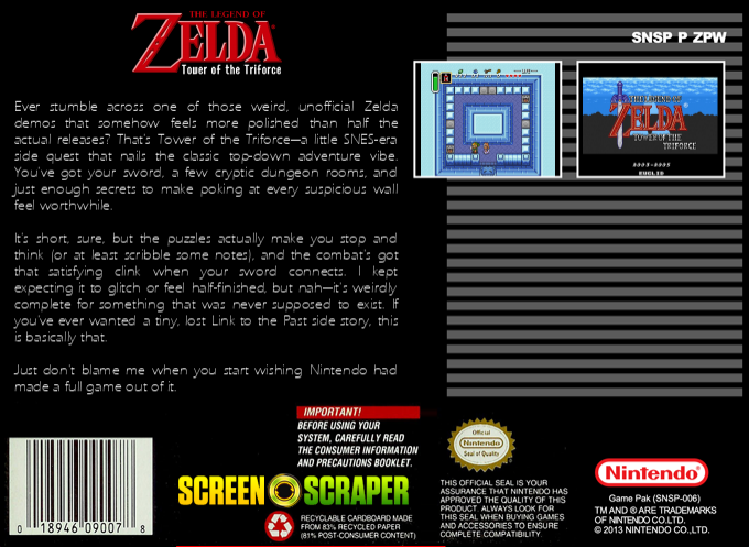 The Legend Of Zelda : Tower Of The Triforce — box-2D-back (SS)