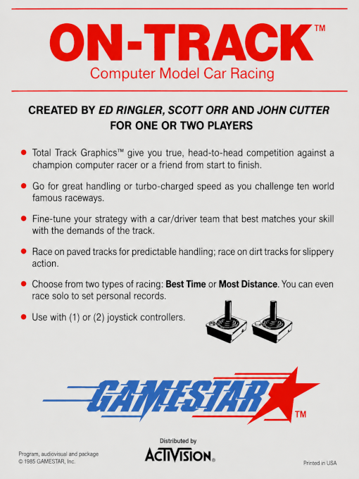 On-Track Computer Model Car Racing — box-2D-back (US)