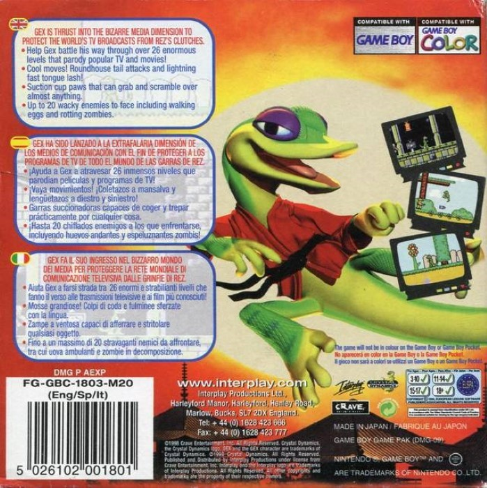 Gex : Enter the Gecko — box-2D-back (EU)