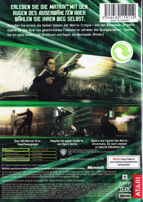 Matrix, The - Path of Neo — box-2D-back (DE)