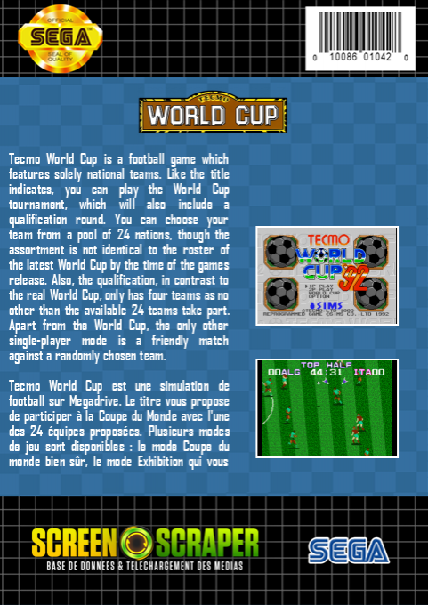 Tecmo World Cup 92 — box-2D-back (SS)