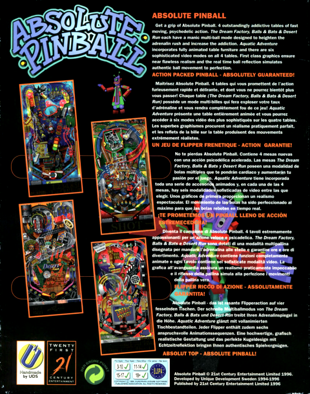 Absolute Pinball — box-2D-back (EU)
