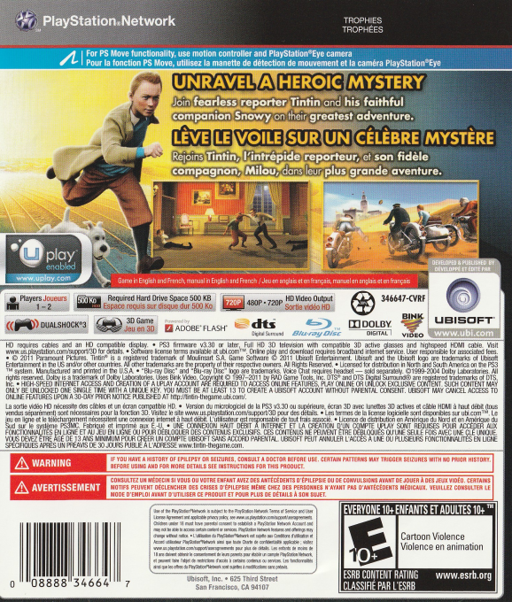 Adventures of Tintin, The - The Game — box-2D-back (CA)