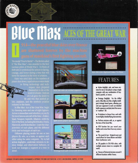 Blue Max - Aces Of The Great War — box-2D-back (US)