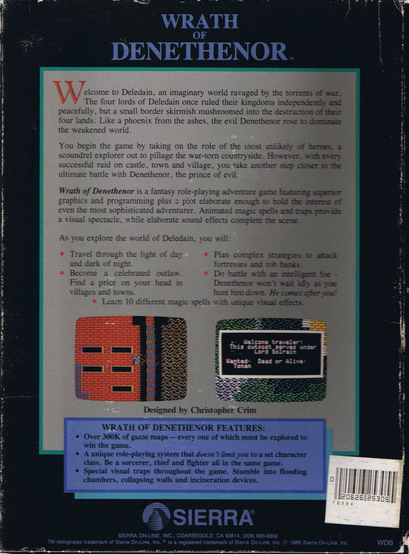 The Wrath of Denethenor — box-2D-back (US)