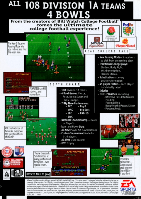 College Football Usa 96 — box-2D-back (US)