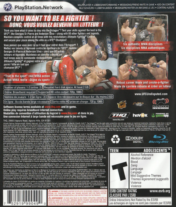 UFC 2009 Undisputed — box-2D-back (CA)