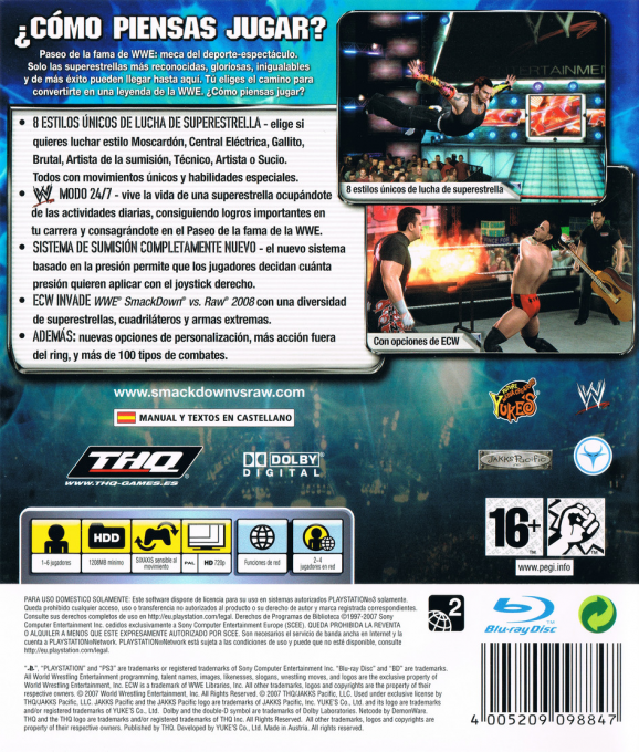 WWE SmackDown vs. Raw 2008 — box-2D-back (SP)