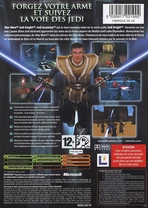 Star Wars - Jedi Knight - Jedi Academy — box-2D-back (FR)