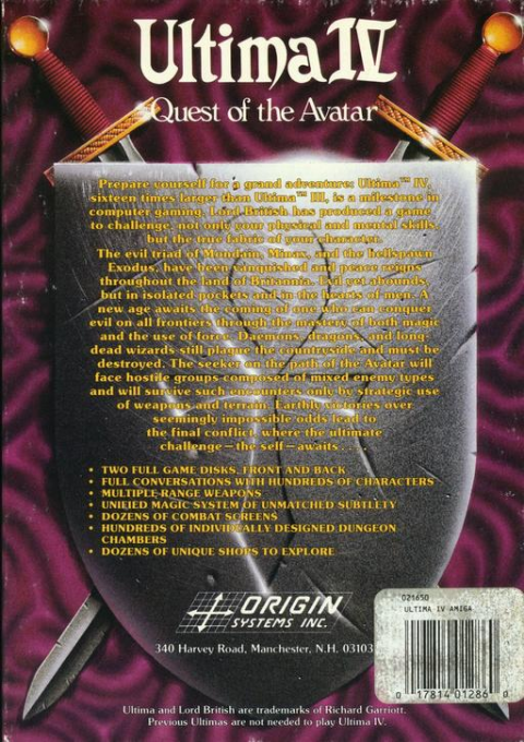 Ultima IV - Quest of the Avatar — box-2D-back (US)
