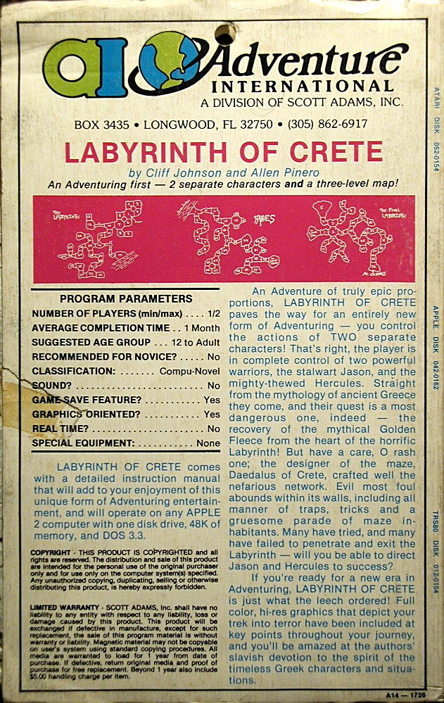 The Labyrinth Of Crete — box-2D-back (US)