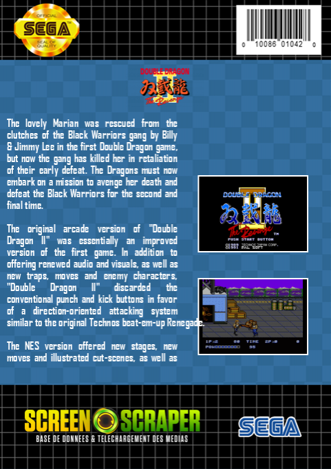Double Dragon 2 - The Revenge — box-2D-back (SS)