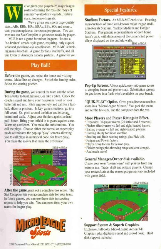 MicroLeague Baseball - The Manager's Challenge — box-2D-back (US)