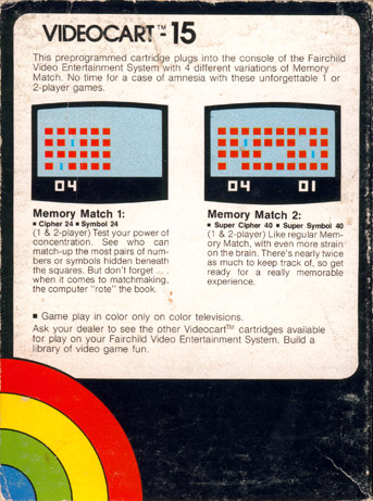 Videocart-15 - Memory Match — box-2D-back (SE)