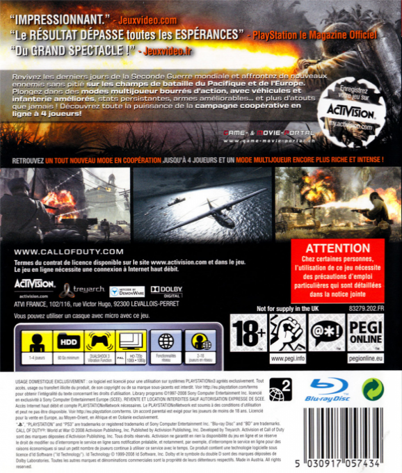 Call of Duty - World at War — box-2D-back (FR)