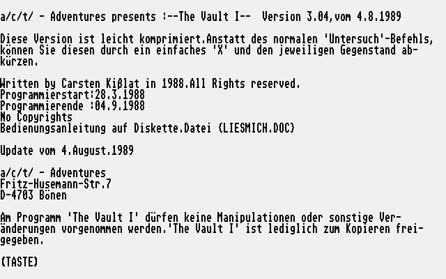 Vault 1, The — sstitle (DE)