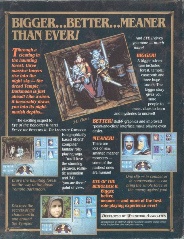 Advanced Dungeons & Dragons - Eye of the Beholder II - Legende von Darkmoon - A Legend Series Fantasy Role-Playing Saga, Vol.II — box-2D-back (WOR)