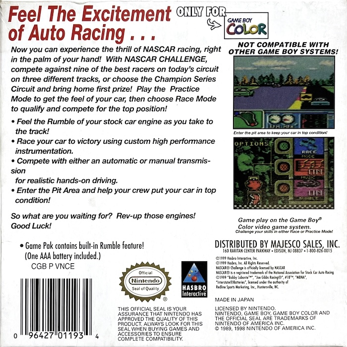 Nascar Challenge — box-2D-back (US)