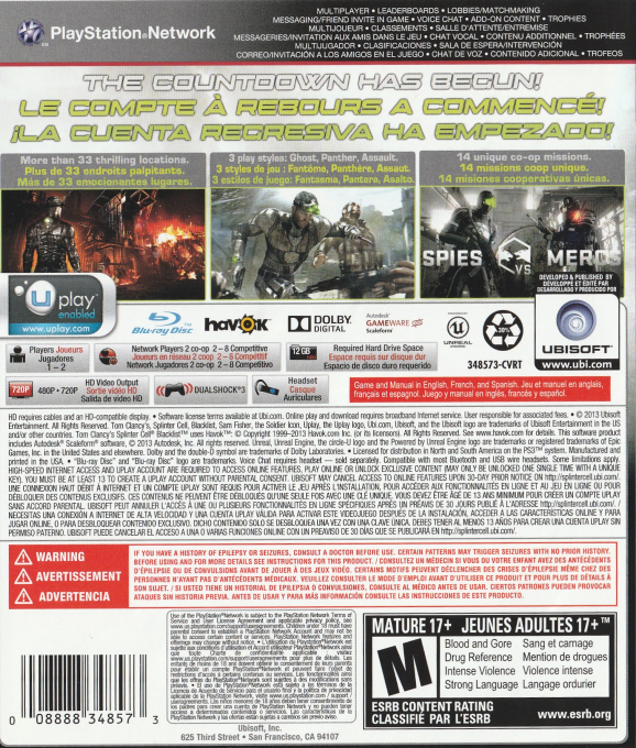 Tom Clancy's Splinter Cell - Blacklist — box-2D-back (CA)