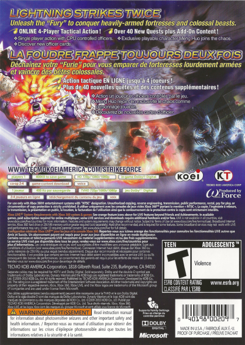 Dynasty Warriors - Strikeforce — box-2D-back (US)