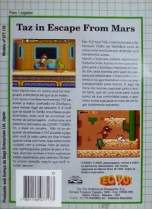 Taz In Escape From Mars — box-2D-back (BR)
