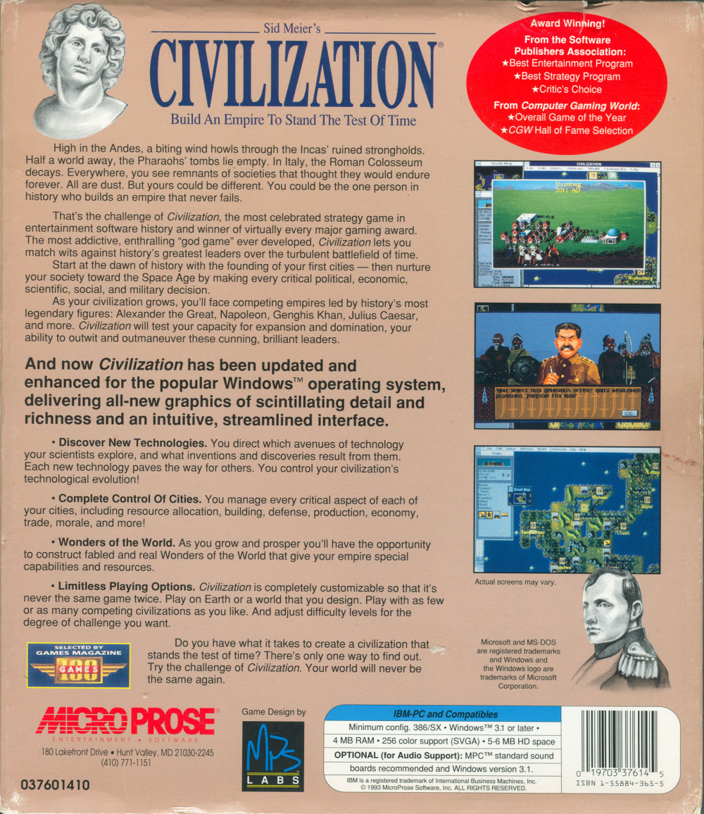 Sid Meier's Civilization — box-2D-back (WOR)