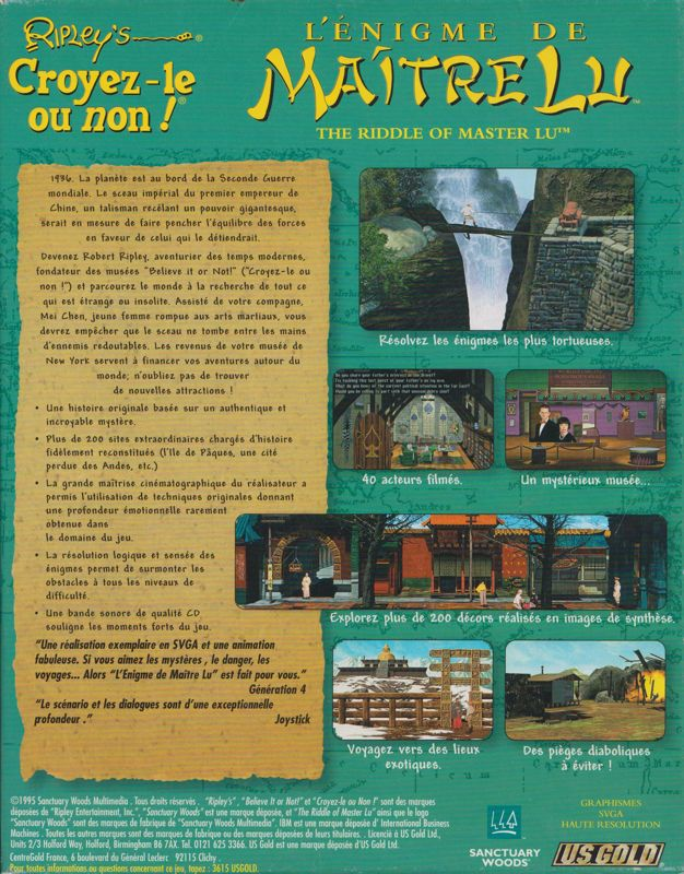 Ripley's Believe It or Not! - The Riddle of Master Lu — box-2D-back (FR)
