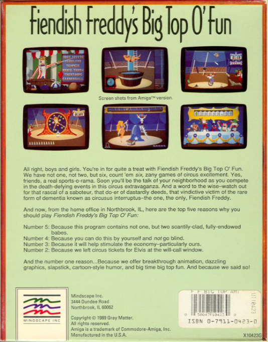 Fiendish Freddy's Big Top o' Fun — box-2D-back (US)