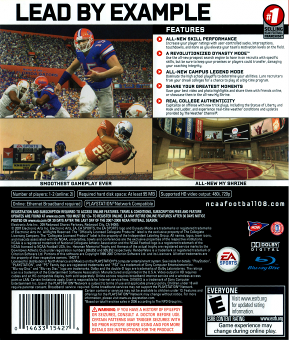 NCAA Football 08 — box-2D-back (US)
