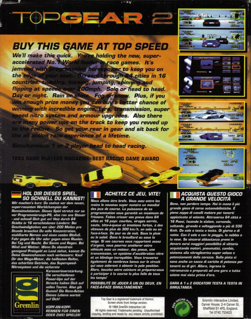 Top Gear 2 — box-2D-back (WOR)